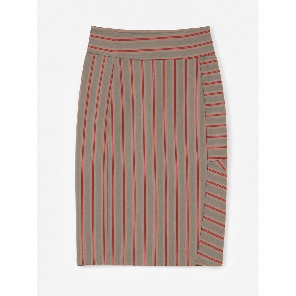 Lilith Pencil Skirt Women M Grey Red Striped Linen Cotton Lagenlook Avant Garde